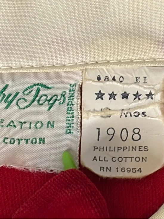 Vintage Baby Togs 2pc Red/White Cotton/Velvet button vest and pant set. 1960’s? - Picture 3 of 11